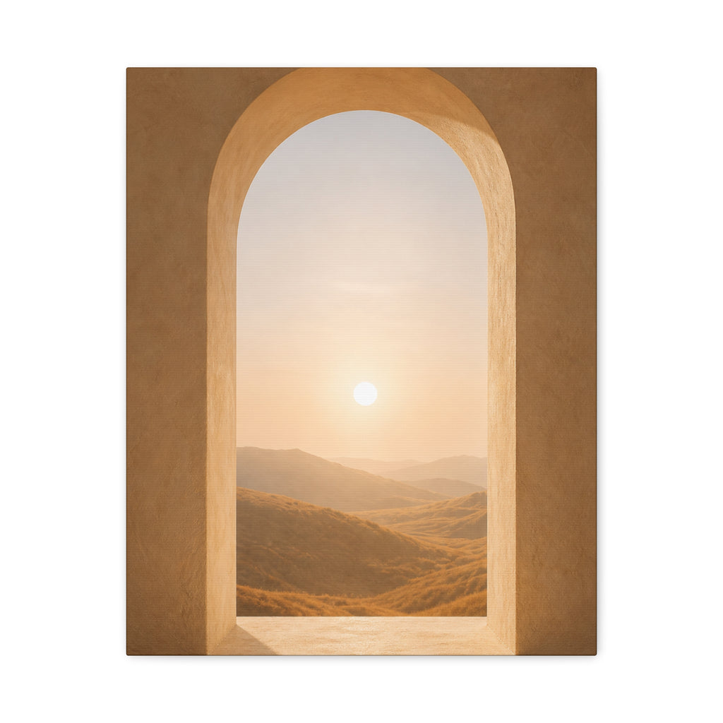 Archway Sunrise Canvas Wall Art — Warm Mediterranean Landscape Matte Stretched Print