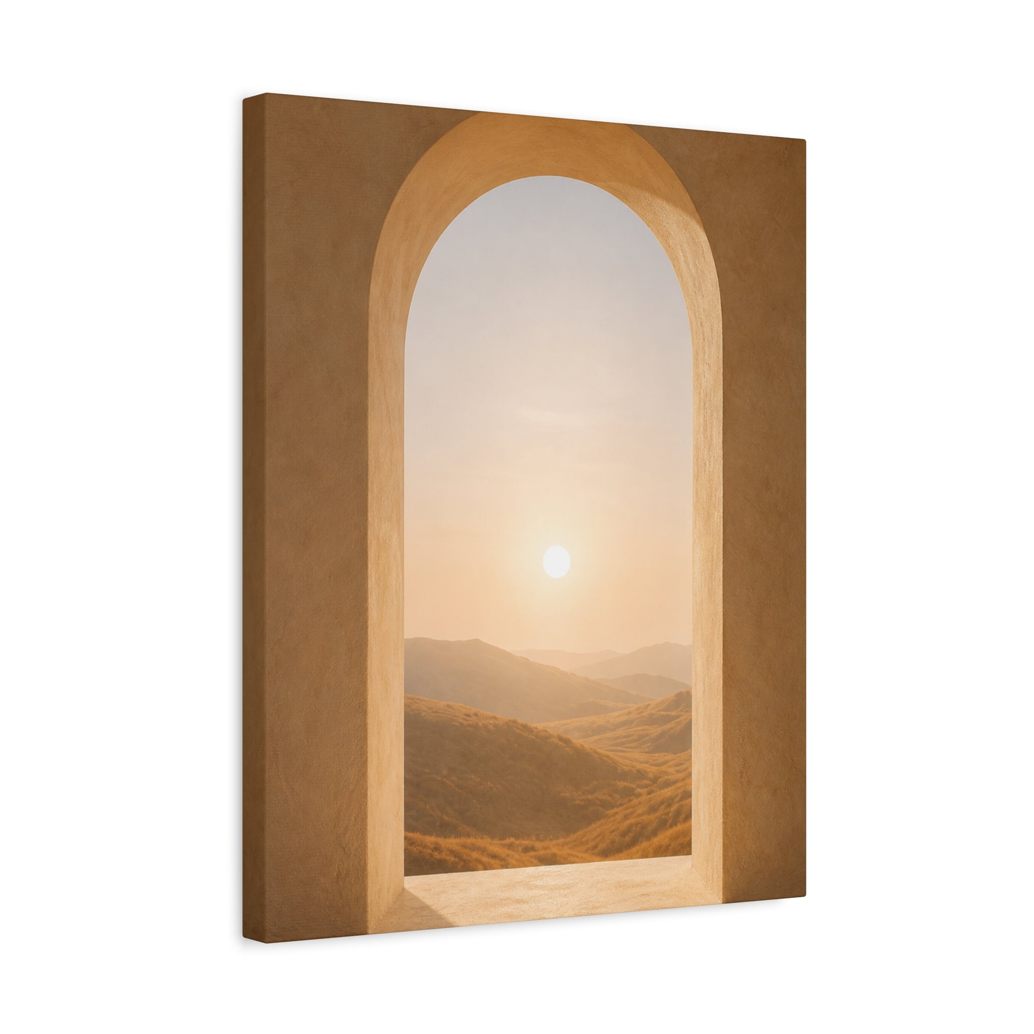 Archway Sunrise Canvas Wall Art — Warm Mediterranean Landscape Matte Stretched Print