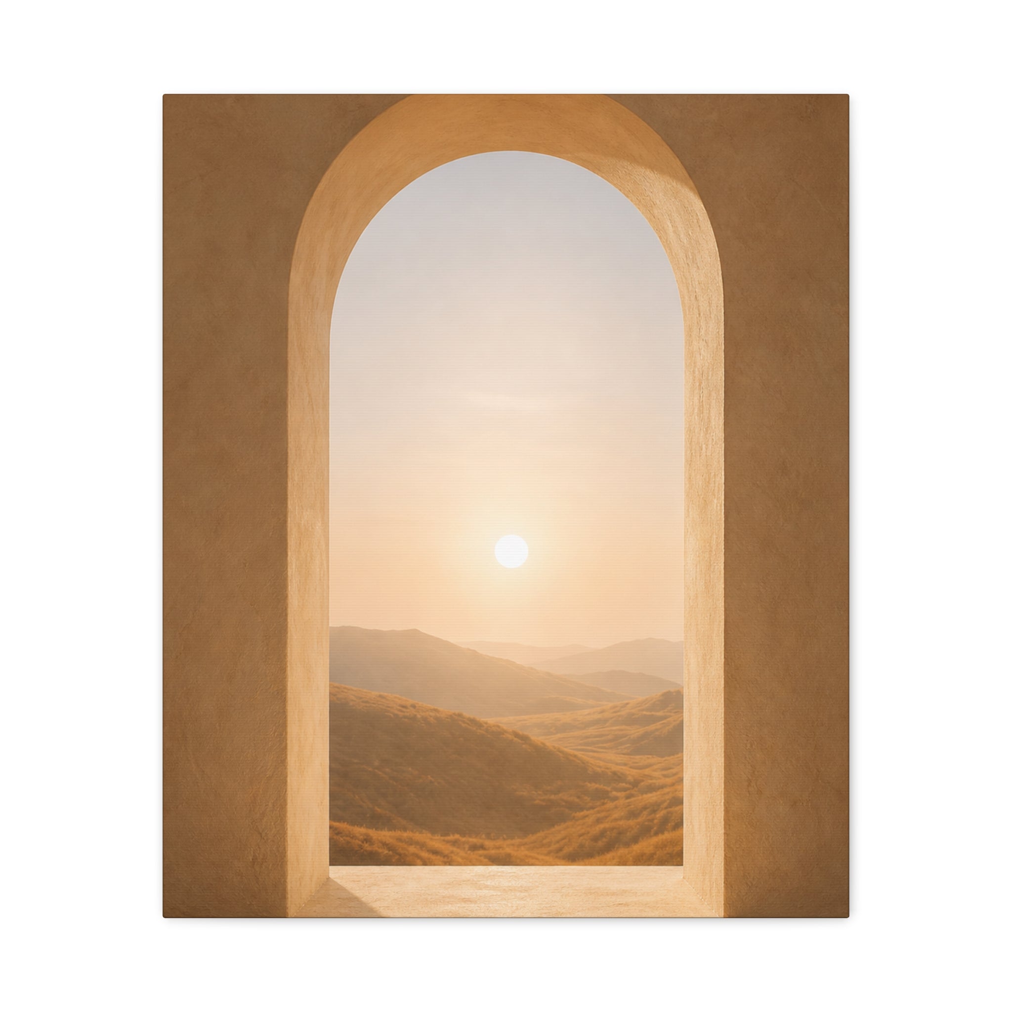 Archway Sunrise Canvas Wall Art — Warm Mediterranean Landscape Matte Stretched Print